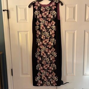 White House Black Market Black and Pink Floral Midi Dress